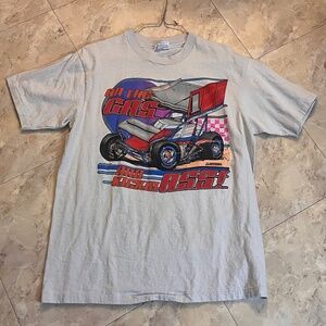Vintage 90’s Midget Car Racing Tshirt Large Dirt Trackin “On The Gas” Blue Mens